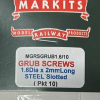 GRUB SCREW 1.6Dia X 2.00mm Long slotted steel (10) ROMFORD MARKITS *