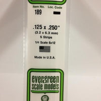 Evergreen - 189 .125''  x .250" (3.2 x 6.3 mm) 1/4 scale 6x12