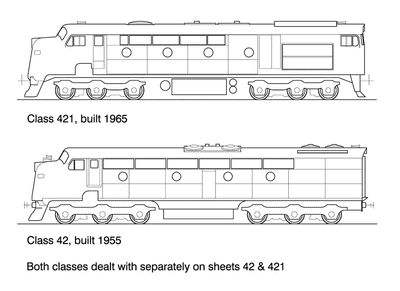 421 Class Co-Co Nose Cab Clyde HO Data Sheet drawing NSWGR locom