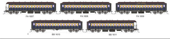049 - Vestibuled End Platform cars - VUB Set 75 "Caves Express" Blue & Cream as introduced 1932 5 car set SDS Models