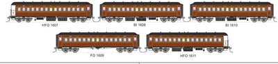 050 - Vestibuled End Platform cars - VUB Set 75 Red & Russet  as in service 1940's/50 5 car set SDS Models