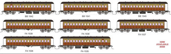 069 NSWGR End Platform cars - SDS Models - Set 60 Pre-War Tuscan & Russet - Full Lining (8 car set)