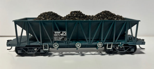 NHWF W1179 with Ballast load -with metal wheels + kadee new well built models listed as 2nd hand NHWF Ballast Wagon - Rails North Models