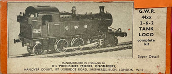 G.W.R. 44xx 2-6-2 TANK LOCO "SMALL PRAIRIE" complete metal kit (L4Keyser) OO Super Detail a kit by K’s PRECISION MODEL ENGINEERS ENGLAND models - mint condition with all original instructions un-made condition - PRE-OWNED.