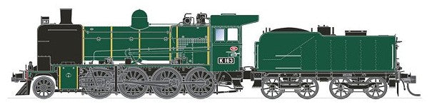 SDS - VR K Class Loco - K 163 C - Preserved 2000s Green -  Plate Cowcatcher, Spoked Wheels, Riveted Tender - DCC Sound