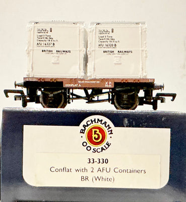 Conflat with 2 AFU Containers BR (White) #33-330 BACHMANN BRANCH LINE PRE-OWNED