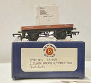 1 PLANK WAGON WITH CONTAINER (L.N.E.R) #33-950 BACHMANN BRANCH LINE PRE-OWNED