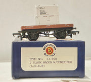 1 PLANK WAGON WITH CONTAINER (L.N.E.R) #33-950 BACHMANN BRANCH LINE PRE-OWNED