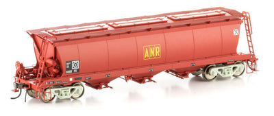 S.A.  SHBX Grain Hopper, ANR Red with Roof Walks, with ANR Box Logo & Grey Bogies, Single Car. Wagon Numbers:  SHBX-55 - SGH-15