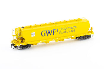 AGH-11 - BGSY GRAIN HOPPER, GWF-SSR - Yellow with large Logo - HO 4 Wagon Pack - NEW - AUSCISION MODELS (Copy)