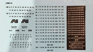 CHSK94 CHSK HO Black number Decal for Locomotives GM,AL,BL,DL,EL,NJ,AN. of the S.R.A. & AN also for headboards.