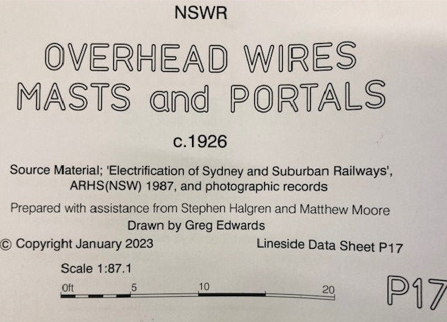 P17 OVERHEAD WIRES, MASTS AND PORTALS c1926 DRAWINGS HO SCALE from DATA SHEETS Drawing NSWGR:  P17 NEW
