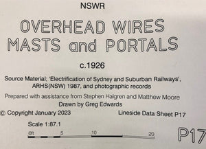 P17 OVERHEAD WIRES, MASTS AND PORTALS c1926 DRAWINGS HO SCALE from DATA SHEETS Drawing NSWGR:  P17 NEW
