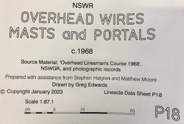 P18 OVERHEAD WIRES, MASTS AND PORTALS c1968 DRAWINGS HO SCALE from DATA SHEETS Drawing NSWGR:  P18 NEW