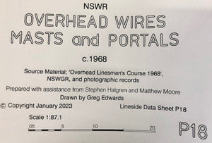 P18 OVERHEAD WIRES, MASTS AND PORTALS c1968 DRAWINGS HO SCALE from DATA SHEETS Drawing NSWGR:  P18 NEW