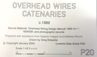P20 OVERHEAD WIRES, CATENARIES, c1989 DRAWINGS HO SCALE from DATA SHEETS Drawing NSWGR:  P20 NEW