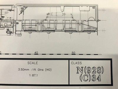 Class N(928) 4-6-0 (C34 Class) HO Data Sheet drawing NSWGR locomotive (NEW)