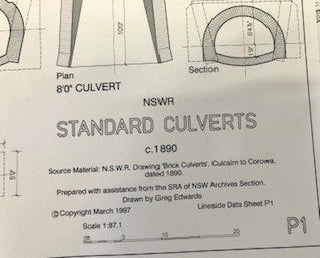 P1 "Lineside Data Sheet HO Drawing"  NSWGR STANDARD CULVERTS c. 1890 :  P1