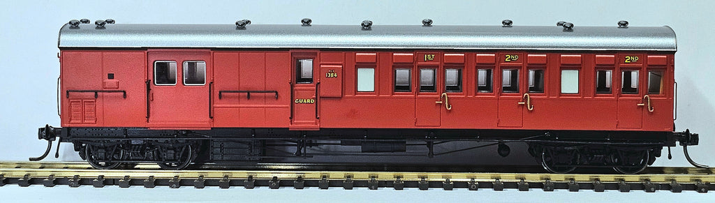 NOW IN STOCK- HCX04- HCX1384 Composite Passenger, Brake Van - Elliptical Roof, Indian Red, No Lining, Silver Elliptical Roof - Casula Hobbies Model Railways