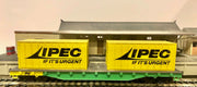AUSTRALIAN NATIONAL RAILWAYS HO Container Flat Wagon with two IPEC 20ft containers, Kadee's, Metal wheel. very good condition