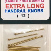 Handrail Knobs 25mm long 1.5 ball with  0.7mm hole; Note ball hole takes a 0.45mm rod/wire. #M4HRKXL MARKITS *