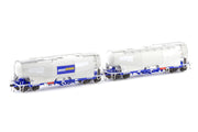 AUSCISION NPH-7 -NPHH Cement Hopper, Pacific National Wagon Grime/Blue with PN Logos on 1 Wagon & Patch Job on 3 Wagons & with Ground Operated Lids - 4 Car Pack