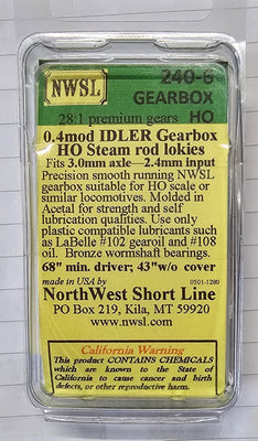 240-6  NWSL GEARBOX 0.4 mod IDLER GEARBOX HO Steam rod lokies Fits 3.0mm Axle - 2.4mm input shaft  **