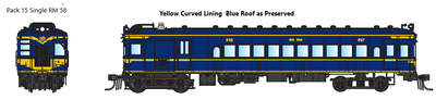 DERM DCC SOUND Pack 015 containing RM58. VR Blue RAILMOTOR - Yellow Curved Lining Blue Roof as Preserved  IDR MODELS  