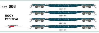 New re-run NQOY (OCY) #006 - pack of 4 wagons PTC TEAL 1983 - 63'Container Flat Wagons - SDS Models