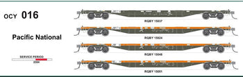 New re-run RQBY (OCY) #016 - Pacific National - pack of 4 wagons 2004 - 63'Container Flat Wagons - SDS Models