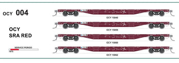 New re-run OCY #004 - pack of 4 wagons SRA RED 1975 - 63'Container Flat Wagons - SDS Models