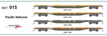 New re-run RQSY-RQBY (OCY) #015 - Pacific National - pack of 4 wagons 2004 - 63'Container Flat Wagons - SDS Models