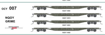 New re-run NQOY GRIME (OCY) #007 - pack of 4 wagons SRA RED 1983 - 63'Container Flat Wagons - SDS Models