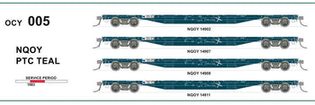 New re-run NQOY (OCY) #005 - pack of 4 wagons PTC TEAL 1983 - 63'Container Flat Wagons - SDS Models