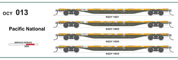 New re-run NQOY (OCY) #013 - Pacific National - pack of 4 wagons 2004 - 63'Container Flat Wagons - SDS Models