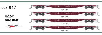 New re-run NQOY (OCY) #017 - pack of 4 wagons SRA RED 1983 - 63'Container Flat Wagons - SDS Models