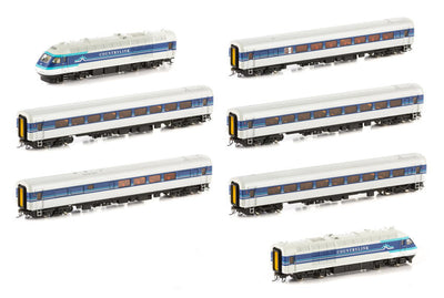 XPT-4s Sound SAR - CountryLink XPT, DCC - HO - Blue - Grey - White - 7 Car Set Loco & Car Numbers: XP2012, XFH2107, XF2207, XF2206, XBR2156, XL2229, XP2017 City of Melbourne Auscision Models: