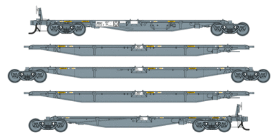 ART04 – RRAY PACIFIC NATIONAL RAIL 5 PIECE 73m RRAY ARTICULATED CONTAINER WAGONS #7210Y Southern Rail Models: NOW IN STOCK