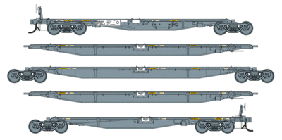 ART 13 – RRGY PACIFIC NATIONAL RAIL 5 PIECE 73m RRGY ARTICULATED CONTAINER WAGONS #7151U Southern Rail Models: NOW IN STOCK