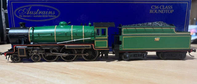 2nd Hand - Austrains - C36 class Roundtop Green Un-numbered - DC Model