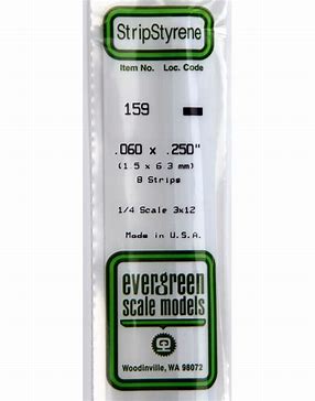 EVERGREEN-158 STRIP .060 x .250" (1.5mm x 6.3mm) 8 Strips