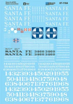 MICROSCALE 87-1164 Santa Fe Steam  Loco's White Lettering HO Scale decal