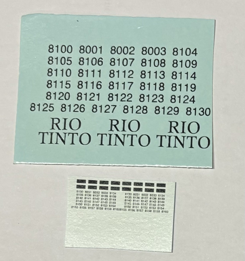 Soak 144 N SCALE RIO TINTO - BLACK VERSION LOCOMOTIVE DECAL SHEET