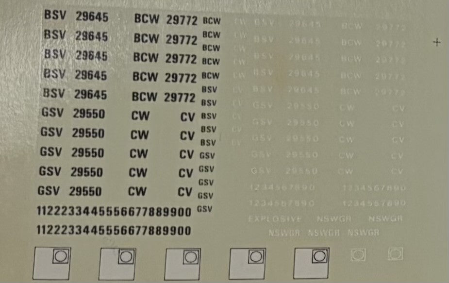 #1025  BCW, BSV, CW, GSV,CV Codes, Numbers & Logos NSWGR Decal