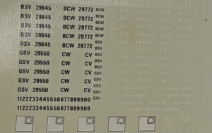 #1025  BCW, BSV, CW, GSV,CV Codes, Numbers & Logos NSWGR Decal