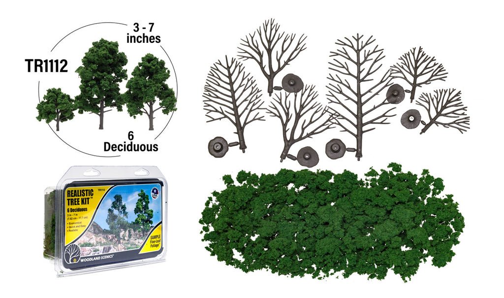 Woodland Scenics -  Medium Green realistic tree kit - 6/pkg - 3" - 7" (7.62 cm - 17.7 cm) 6  (Deciduous)   TR1112