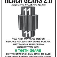 Infront models - Black Gears 2.0 - Suits Loco's by Australins & Trainorama with 11 Teeth Gears