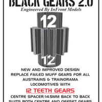 Infront models - Black Gears 2.0 - Muff Gears for all Austrains & Trainorama Locos with 12 Teeth Gears (12 gears)