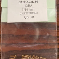 12BA CHEESEHEAD 3/16 inch BRASS SCREWS Qty 10
