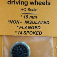 ROMFORD 15 mm dia, 14 Spoked NON-INSULATED - FLANGED DRIVING WHEELS